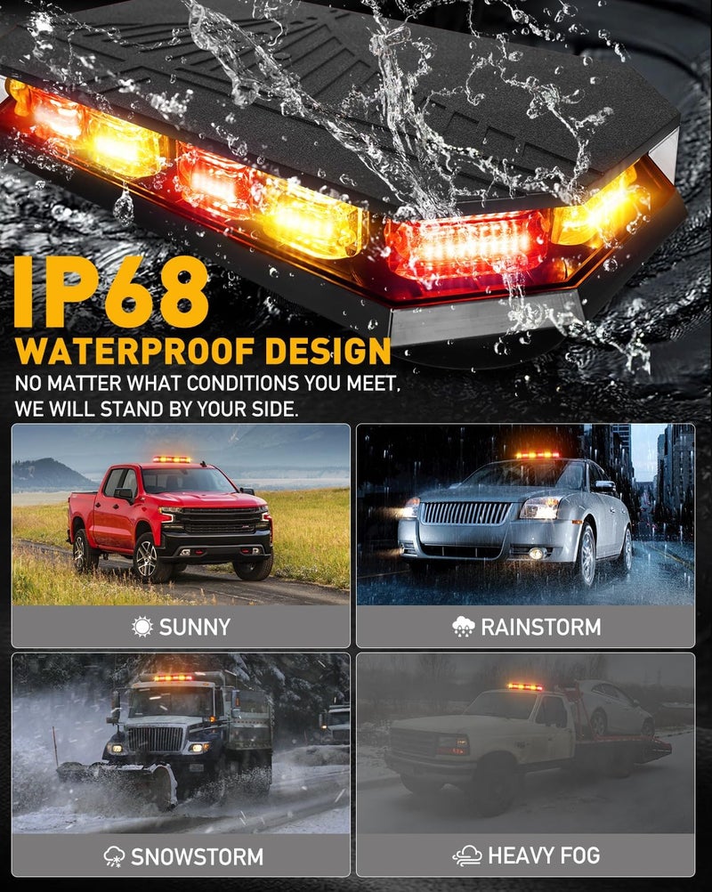 HLauto 406D Rooftop Emergency Strobe Lights Bar, 102 LED Amber Red Mini Beacon Safety Flashing Warning Traffic Lights Bar w/Magnetic Base for 12-24V Trucks, Construction Vehicles, Snowplow, Cars - Image 5